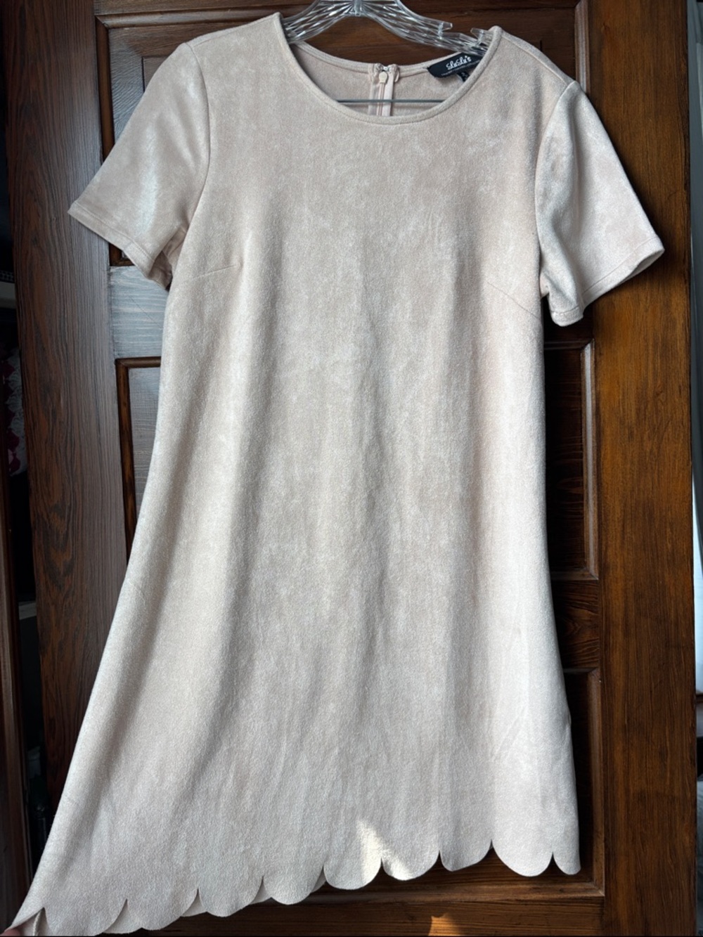 Lulu’s Cream Scallop Hem Suede Dress